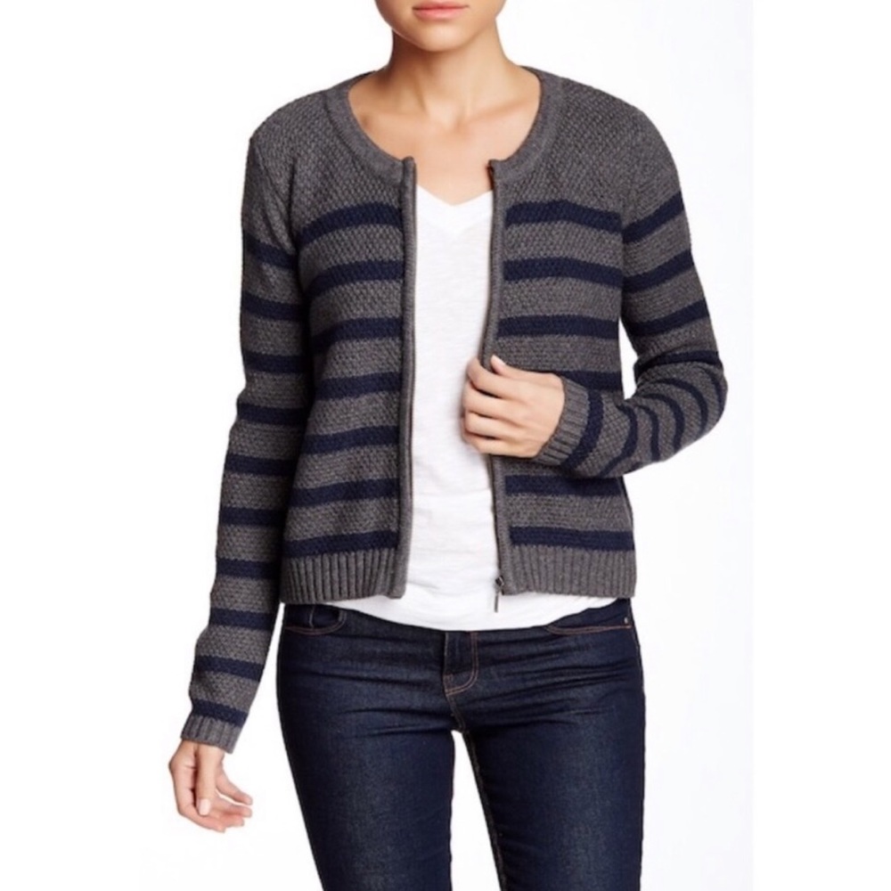 Joie Endora Striped Cashmere Blend Zip Sweater